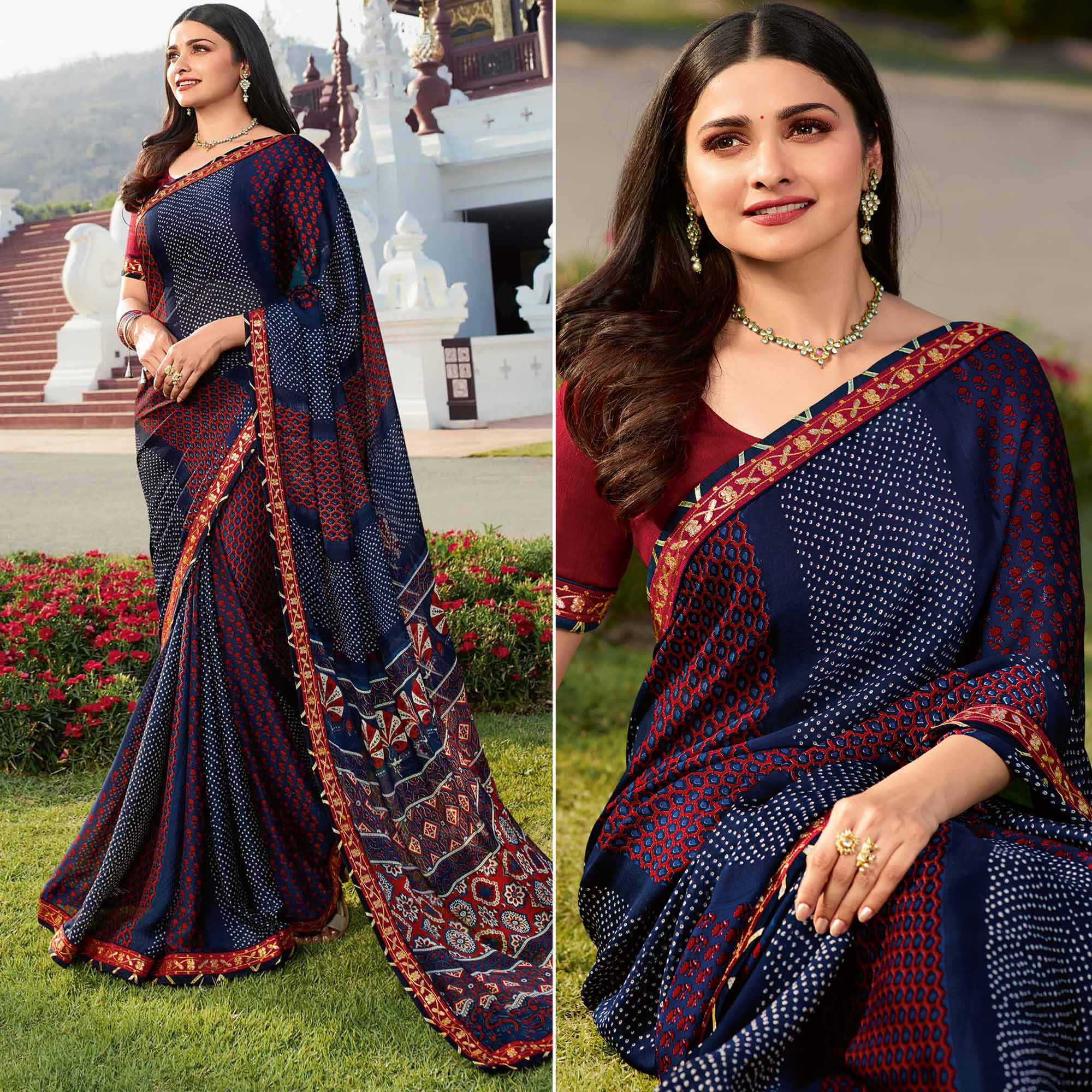 Blue Bandhani Printed Chiffon Saree