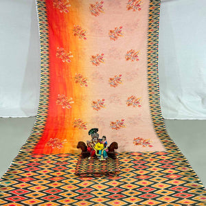 Peach Floral Digital Printed Linen Saree