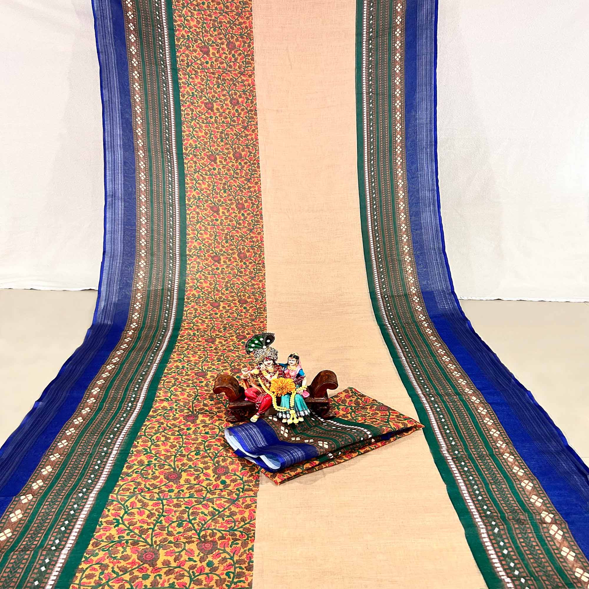 Beige Floral Digital Printed Linen Saree