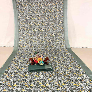 Grey Floral Digital Printed Linen Saree