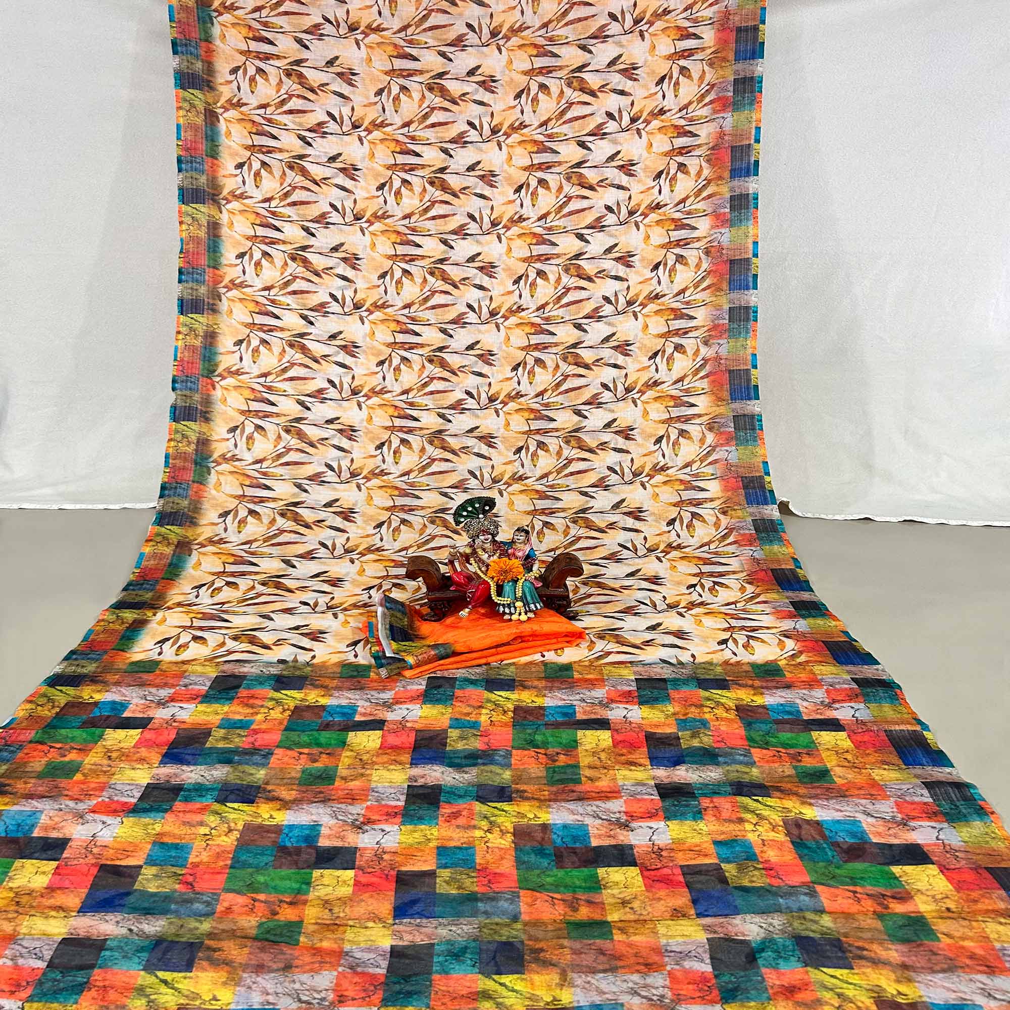 Multi Floral Digital Printed Linen Saree