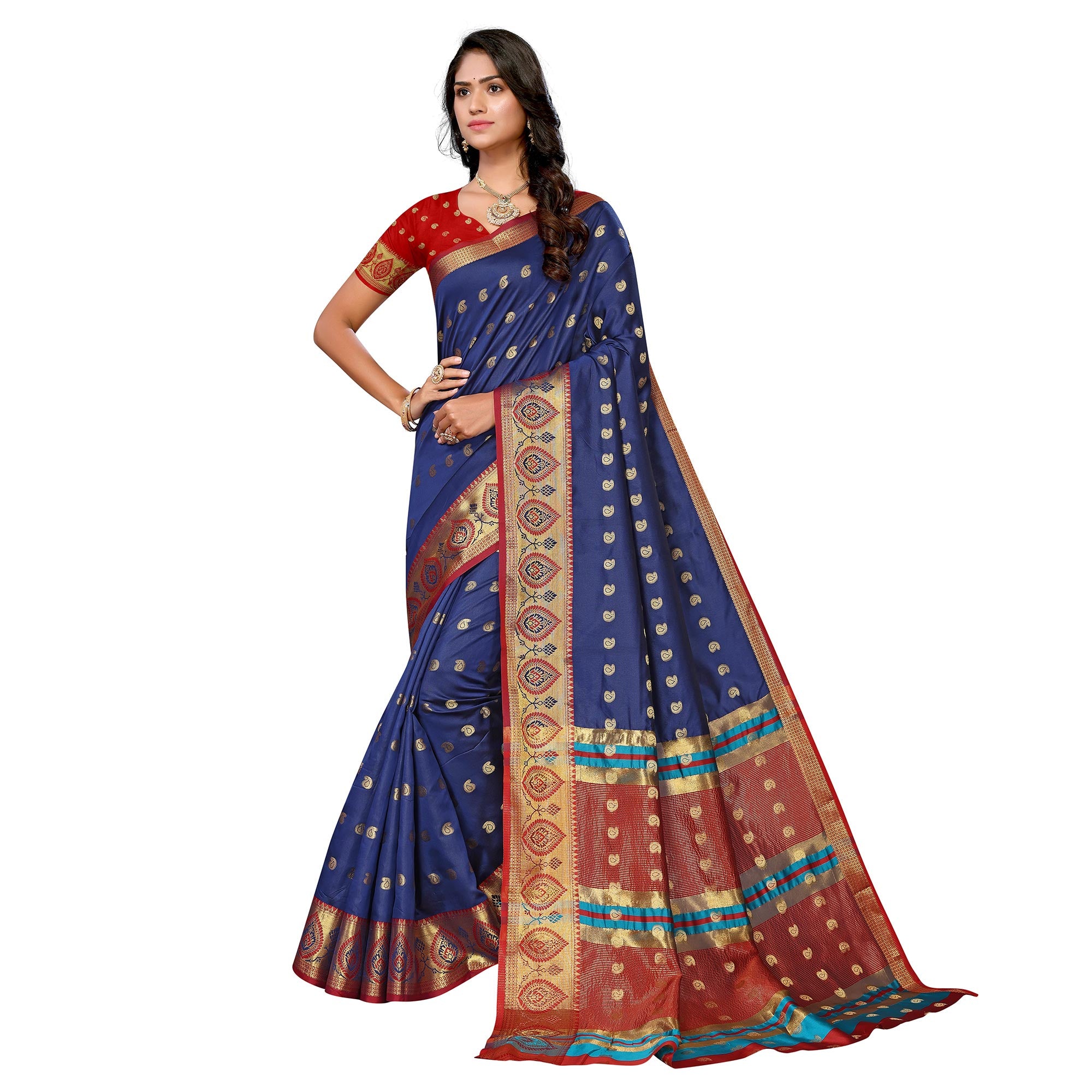 Navy Blue Woven Banarasi Silk Saree