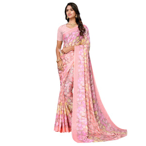 Peach Geometric Printed Vichitra Silk Saree