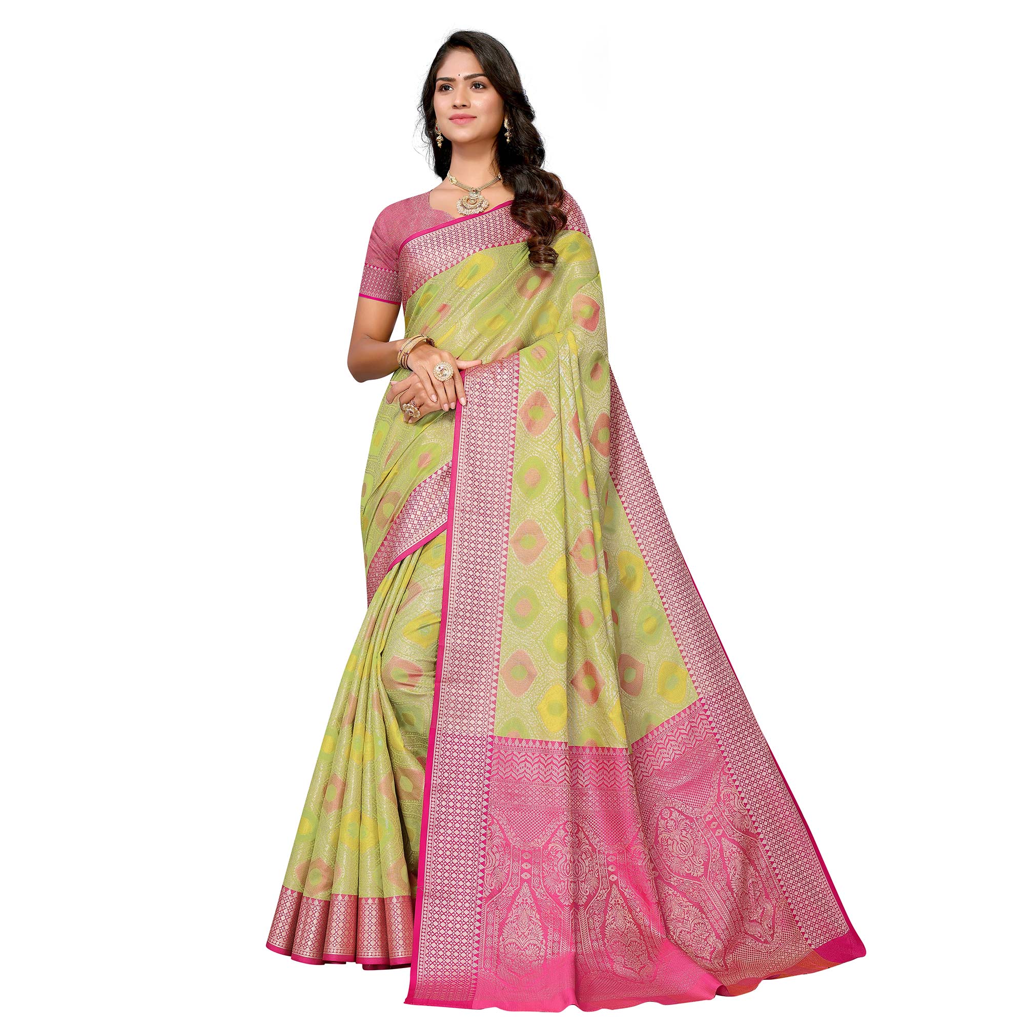 Lemon Green Woven Banarasi Silk Saree