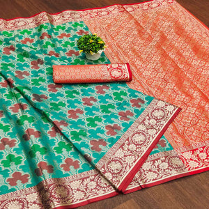 Rama Green Woven Banarasi Silk Saree