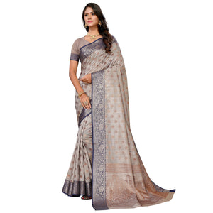 Grey Floral Woven Banarasi Silk Saree