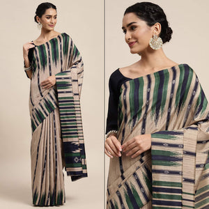 Beige Digital Printed Dola Silk Saree