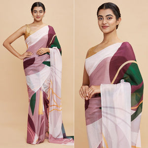 Light Pink Digital Printed Chinon Saree
