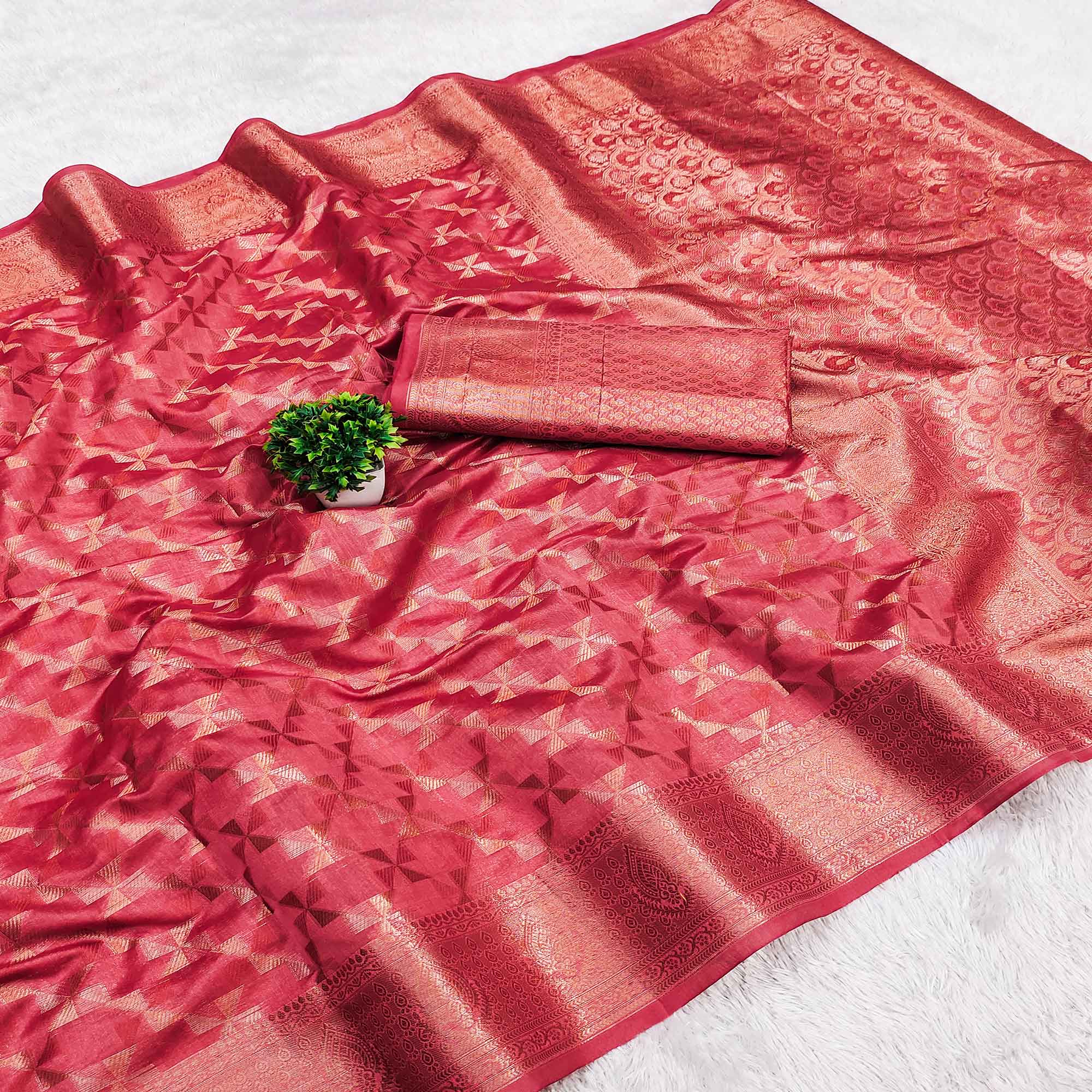 Gajri Pink Woven Organza Saree
