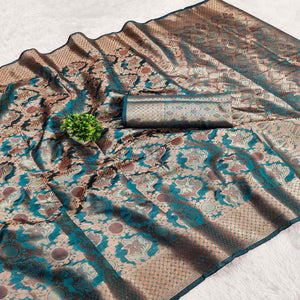 Teal Woven Organza Saree