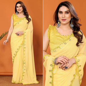Yellow Embellished Georgette Saree With Mirror Work