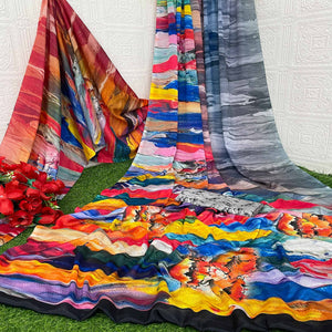 Multicolor Digital Printed Chinon Saree
