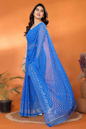 Blue Foil Printed Georgette Saree