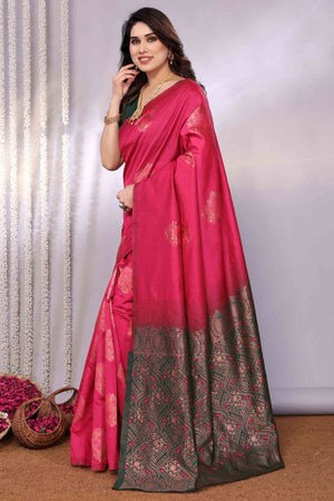 Pink Banarasi Silk Saree Adorned With Floral Zari Weaving