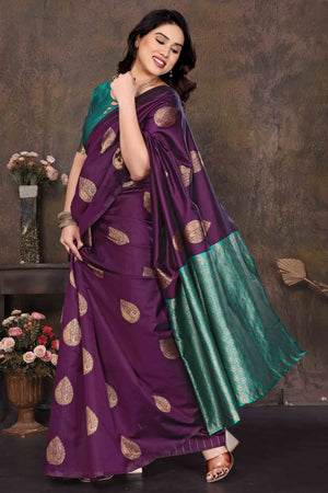 Purple Banarasi Silk Saree With Intricate Zari Weaving