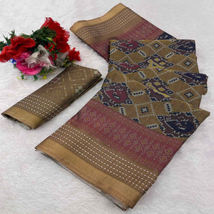 Gorgeous Mustard Silk Blend Saree with Digital Patola Patterns for Timeless Ethnic Appeal