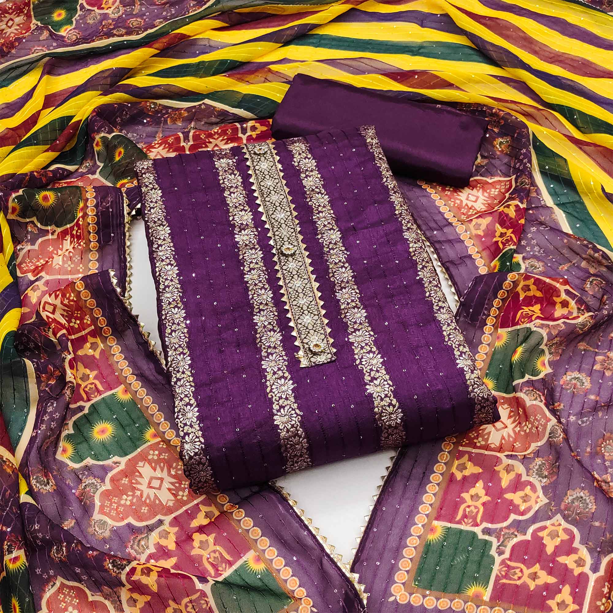 Dark Purple Woven Banarasi Silk Dress Material