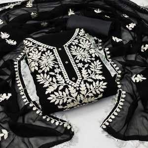 Black Floral Embroidered Georgette Dress Material