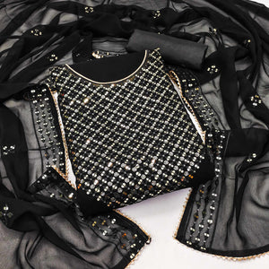 Black Sequins Embroidered Georgette Dress Material