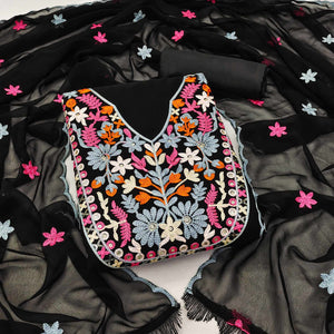 Black Floral Embroidered Georgette Dress Material
