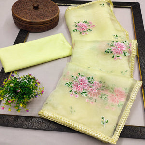 Yellow Floral Embroidered Organza Saree
