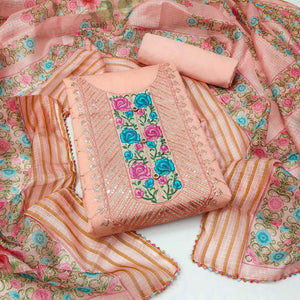 Peach Embroidered Chanderi Dress Material