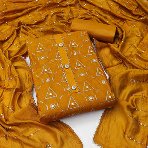 Mustard Embroidered Cotton Blend Dress Material