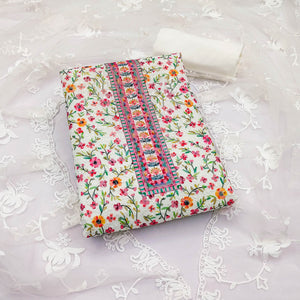Off White Floral Embroidered Georgette Dress Material