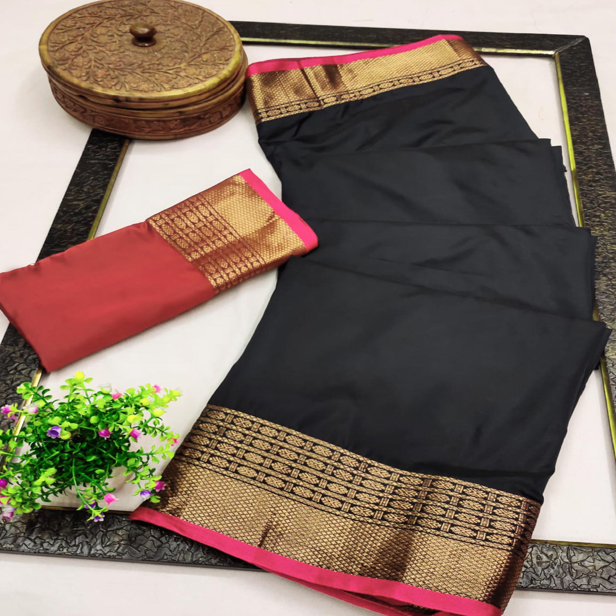 Black Woven Art Silk Saree