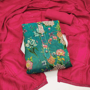 Sea Green Floral Printed Cotton Silk Dress Material