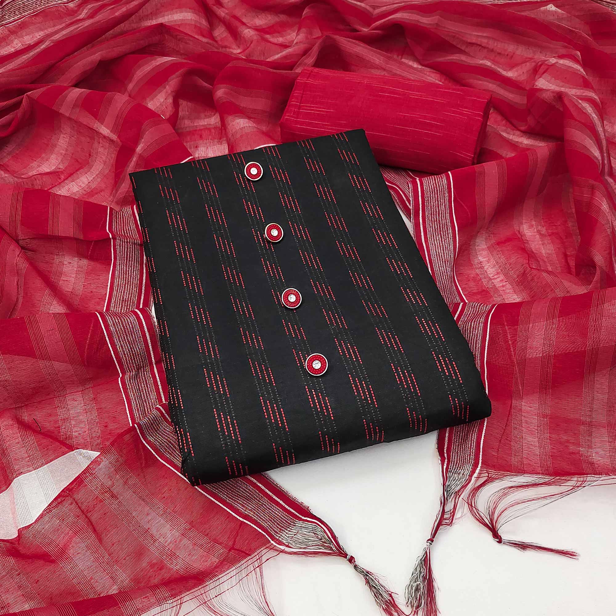 Black Woven Pure Cotton Dress Material