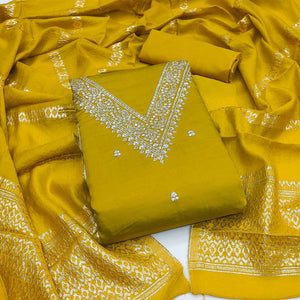 Mustard Floral Embroidered Viscose Dress Material