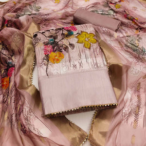 Mauve Floral Printed With Swarovski Work Organza Dress Material