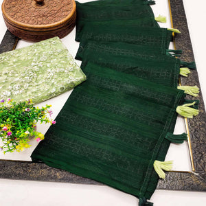 Green Woven Art Silk Saree With Tassels