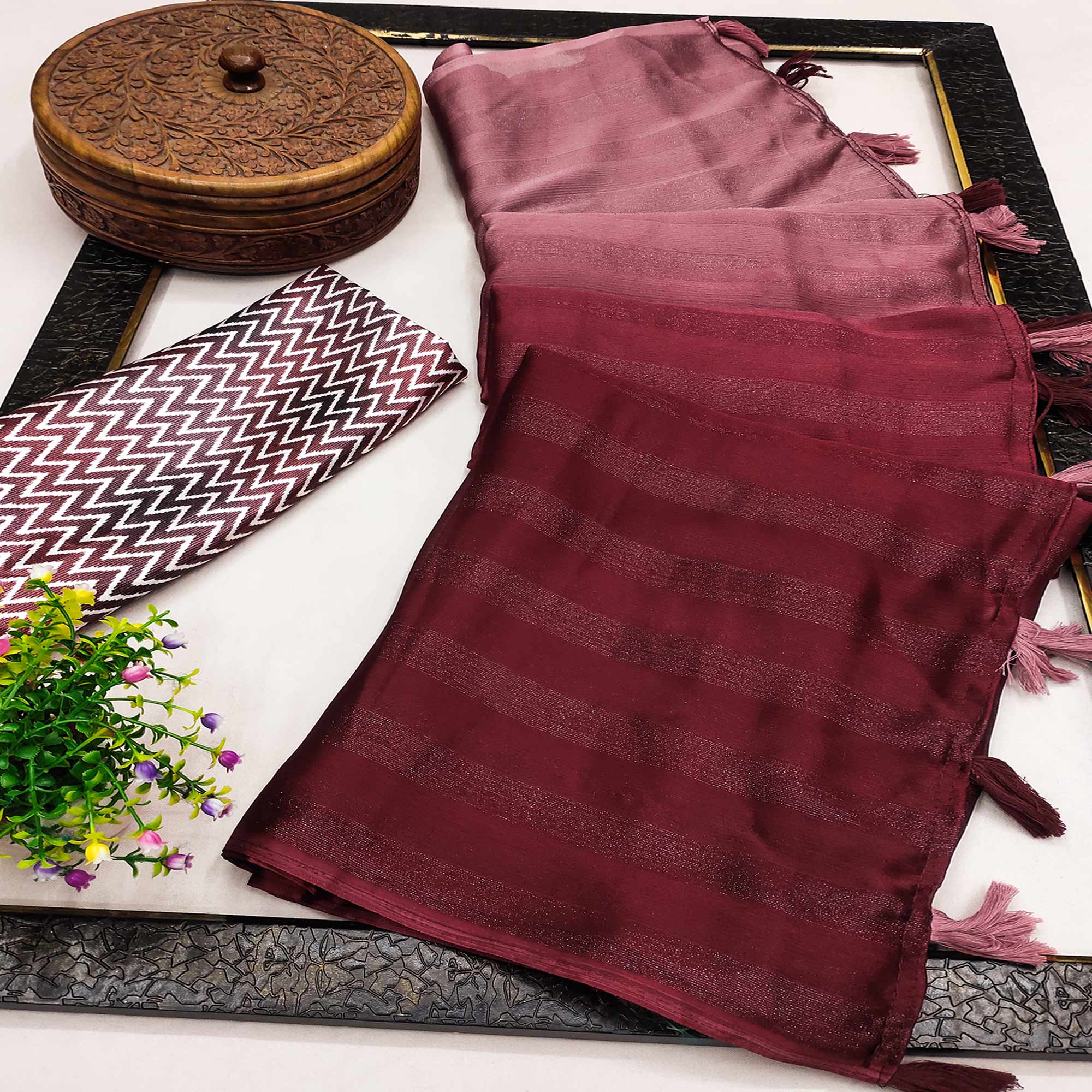 Maroon Woven Art Silk Saree With Tassels