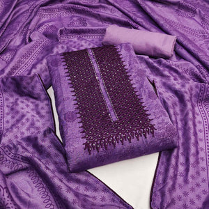 Purple Sequins Embroidered Vichitra Silk Dress Material