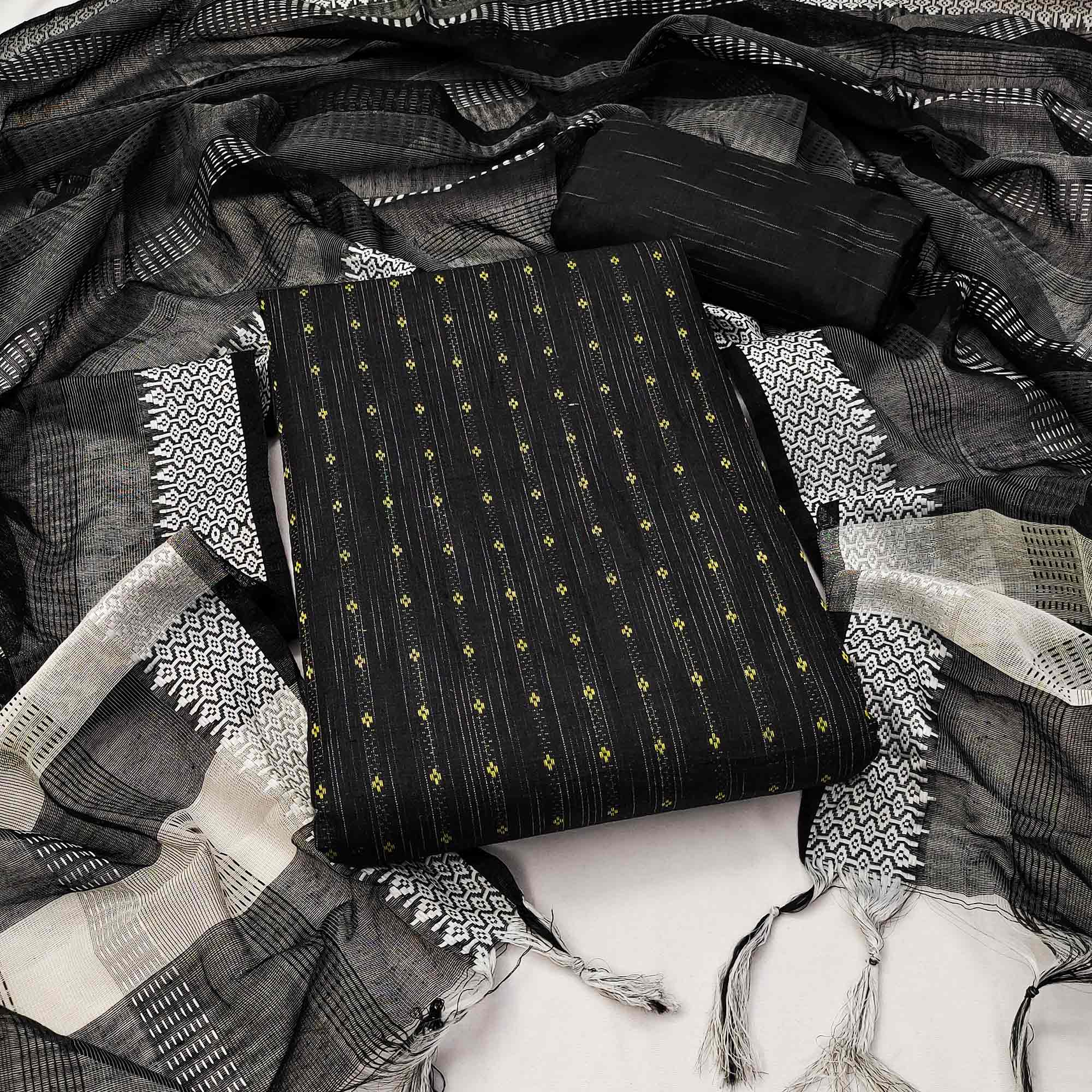 Black Woven Pure Cotton Dress Material