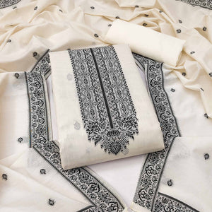 Off White & Black Woven Pure Cotton Dress Material