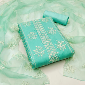 Turquoise Embroidered Chanderi Dress Material