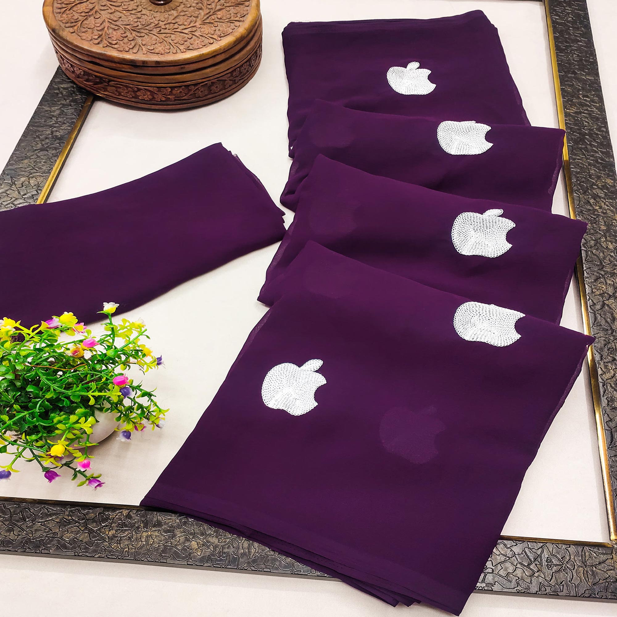 Purple Embroidered Georgette Saree