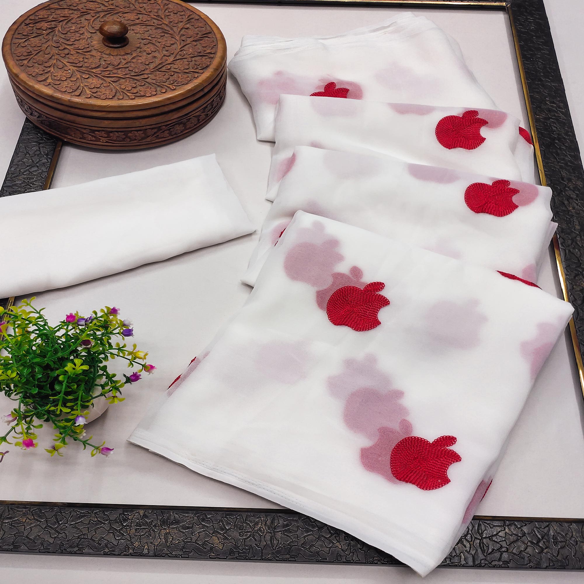 White Embroidered Georgette Saree