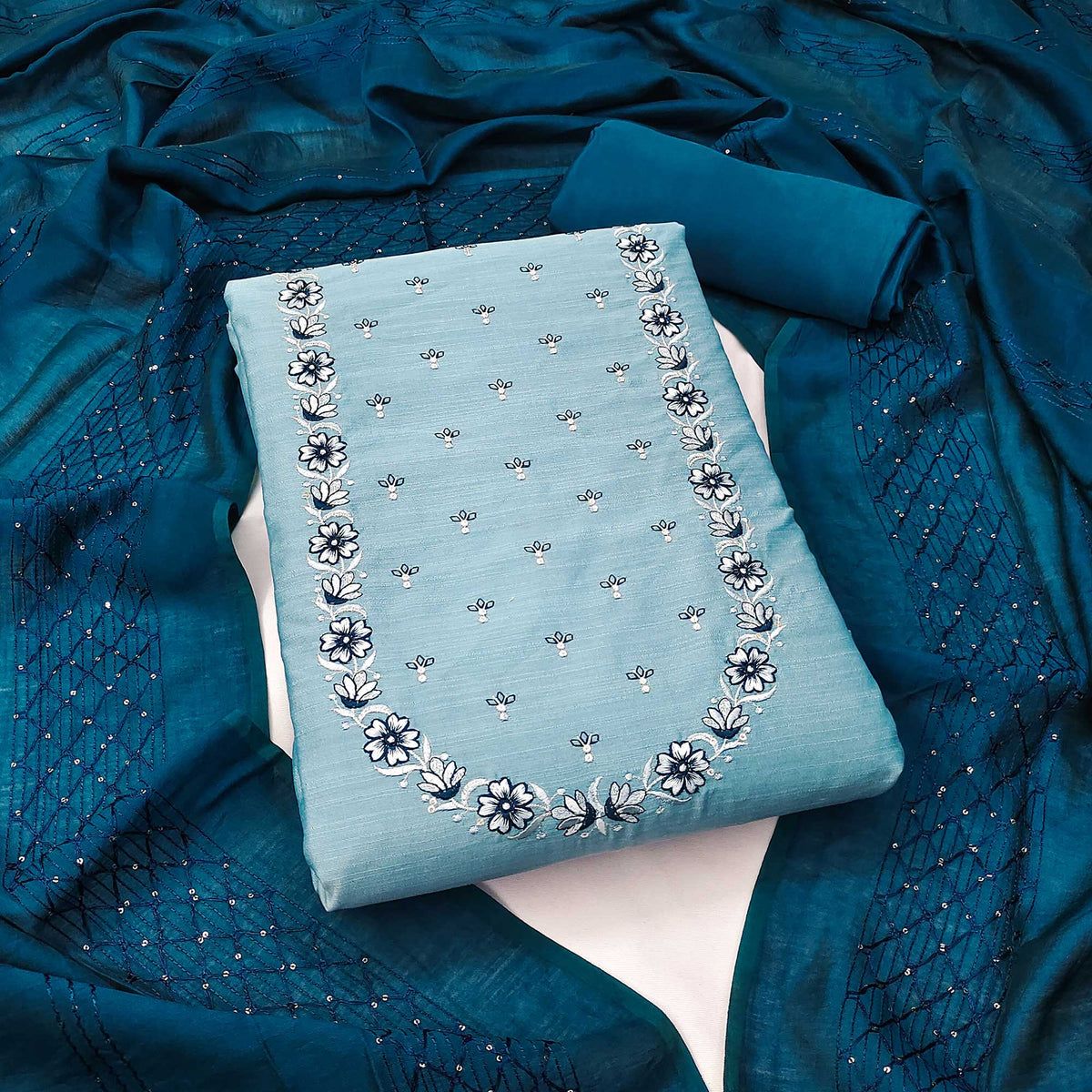 Included product 2: Sky Blue Embroidered Pure Cotton Dress Material (RAJT-7332-SKYBLUE) - original product photograph