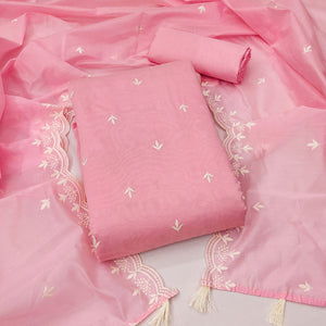 Pink Embroidered Chanderi Dress Material