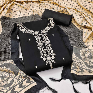 Black Embroidered Viscose Dress Material