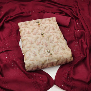 Beige Floral Printed Cotton Silk Dress Material