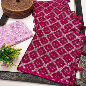 Pink Foil Printed Chiffon Saree