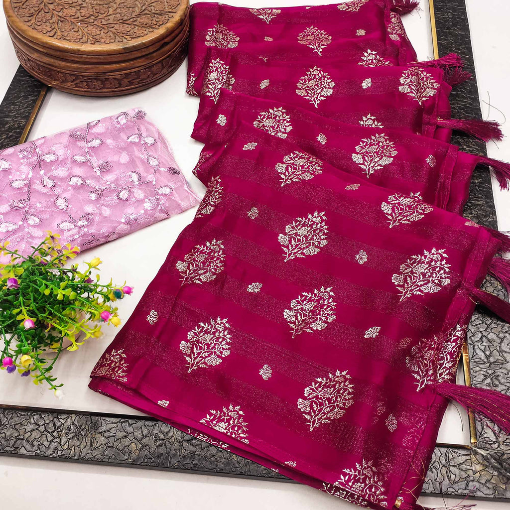 Pink Floral Printed Ruffle Saree main image 1