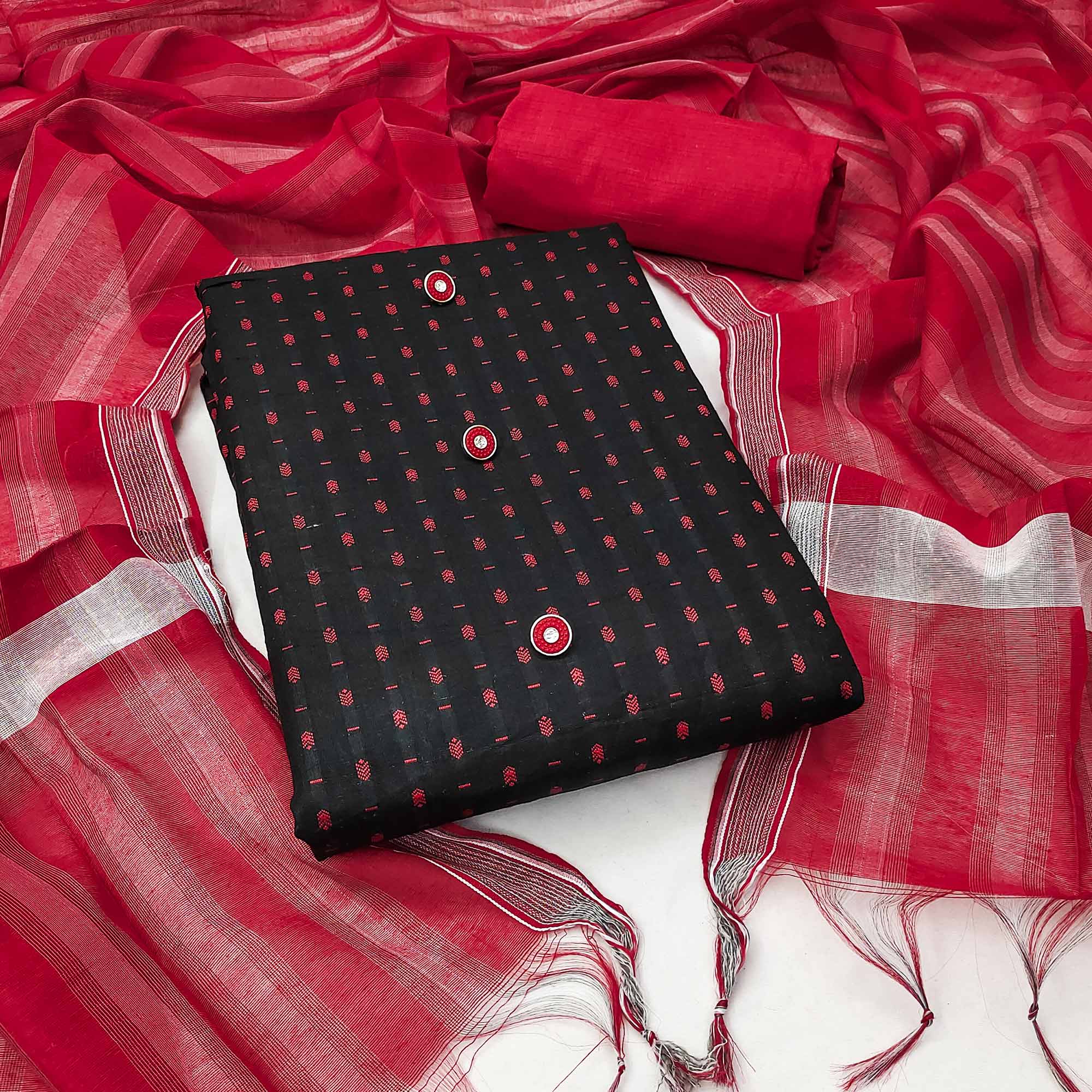 Black Woven Pure Cotton Dress Material