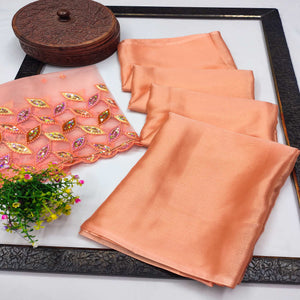 Orange Solid Chiffon Saree