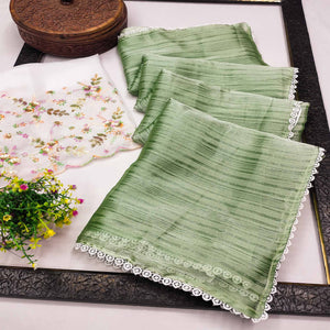 Green Solid Woven Chiffon Saree With Lace Border